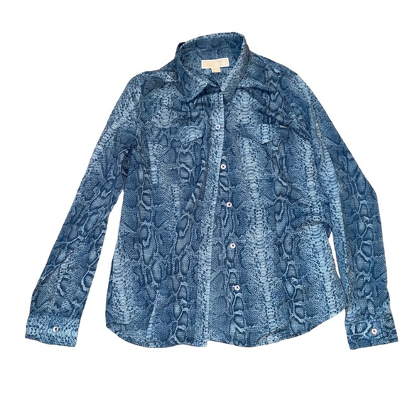 Large Blue Snake Print Michael Kors Button Down Long Sleeve - Picture 1 of 5